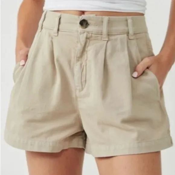 Free People Billie Chino High Waist Shorts Almond Milk Khaki Multi Sizes NWT