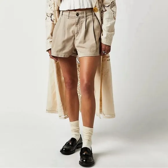 Free People Billie Chino High Waist Shorts Almond Milk Khaki Multi Sizes NWT