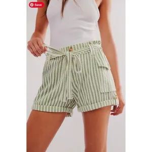 Free People FP One Harriet Striped Shorts Mint Green White Chip NWOT Size Xsmall