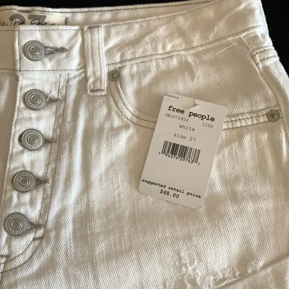 Free people white denim jean shorts 27 high waist