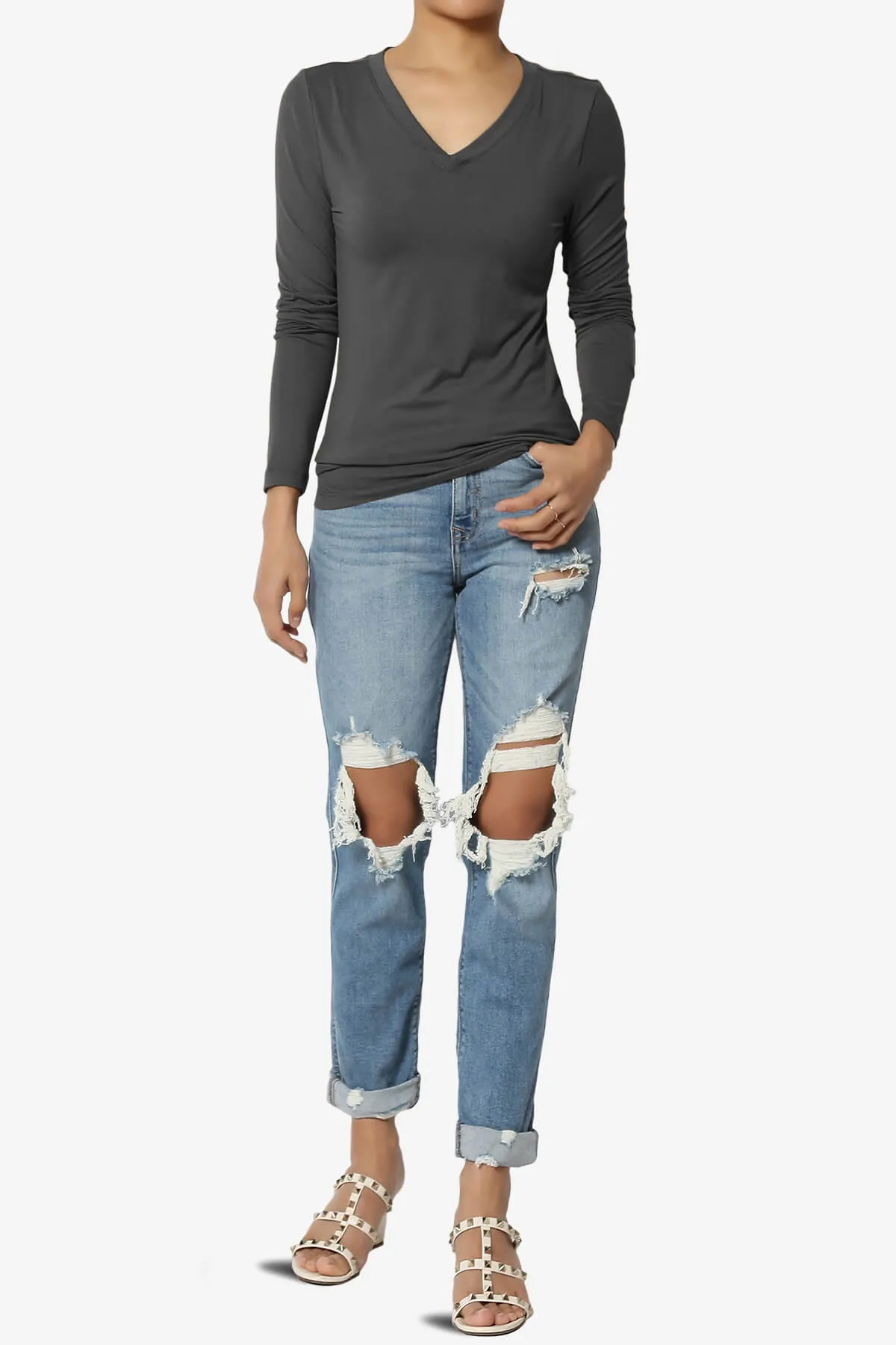 Gaia Microfiber V-Neck Long Sleeve T-Shirt PLUS