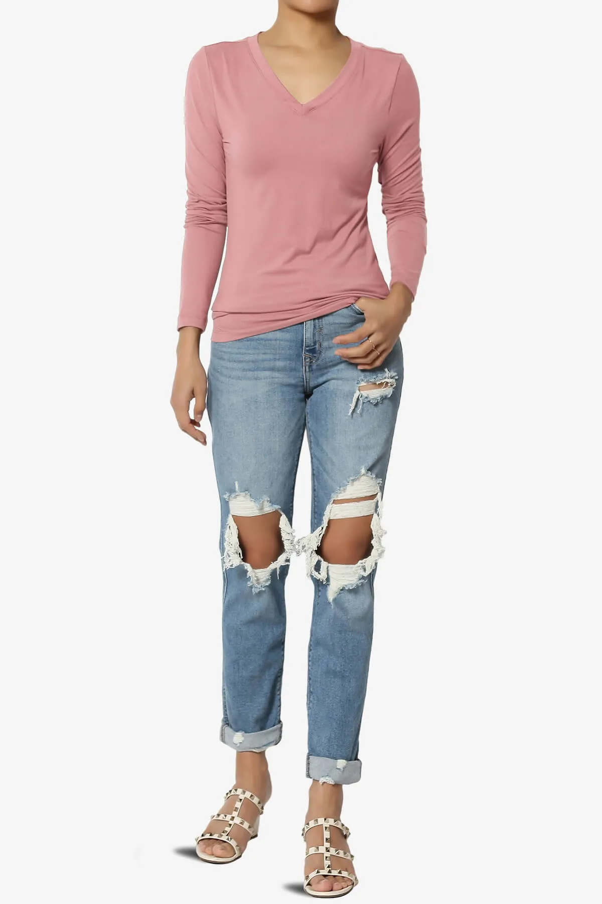 Gaia Microfiber V-Neck Long Sleeve T-Shirt PLUS