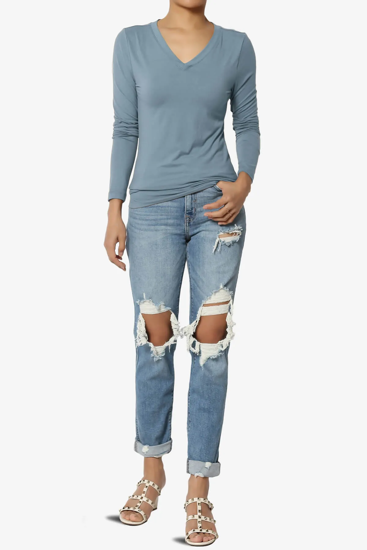 Gaia Microfiber V-Neck Long Sleeve T-Shirt PLUS