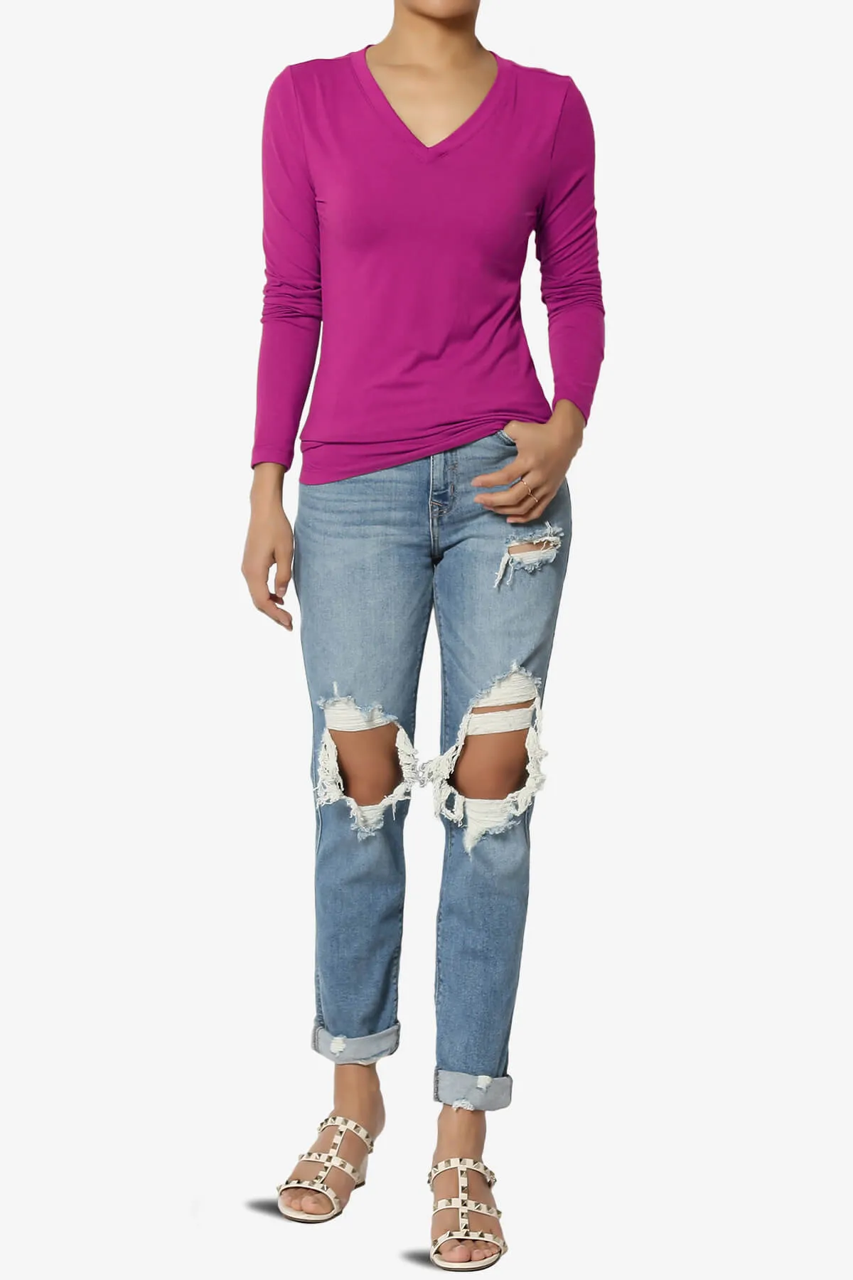 Gaia Microfiber V-Neck Long Sleeve T-Shirt PLUS