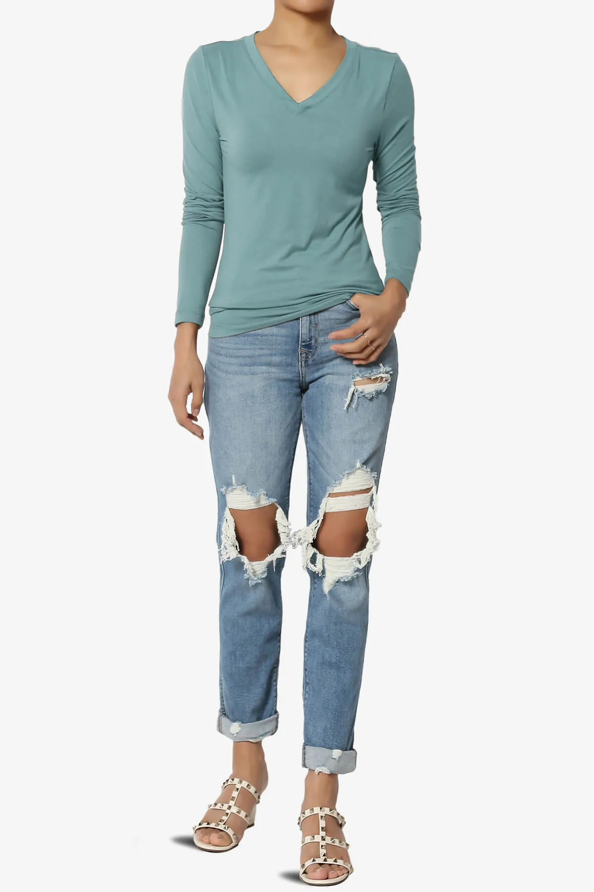 Gaia Microfiber V-Neck Long Sleeve T-Shirt PLUS