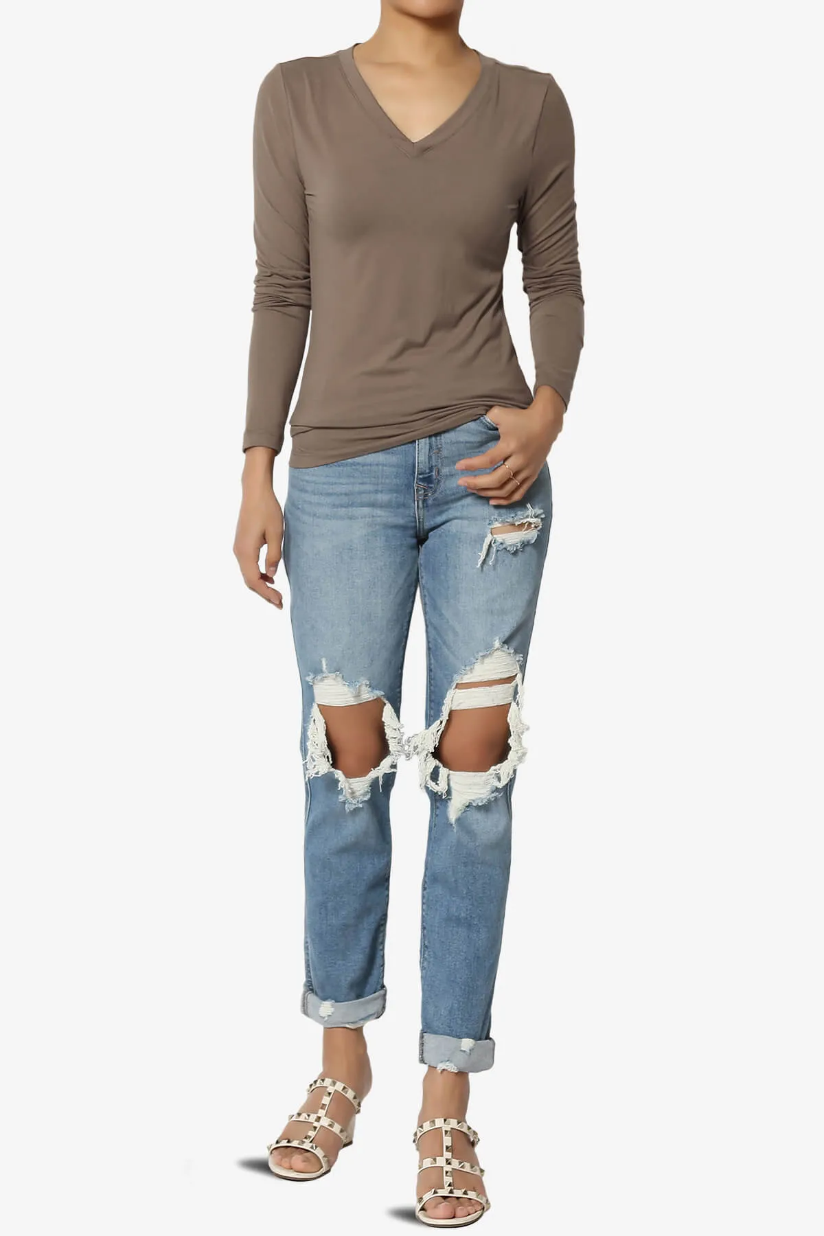 Gaia Microfiber V-Neck Long Sleeve T-Shirt PLUS