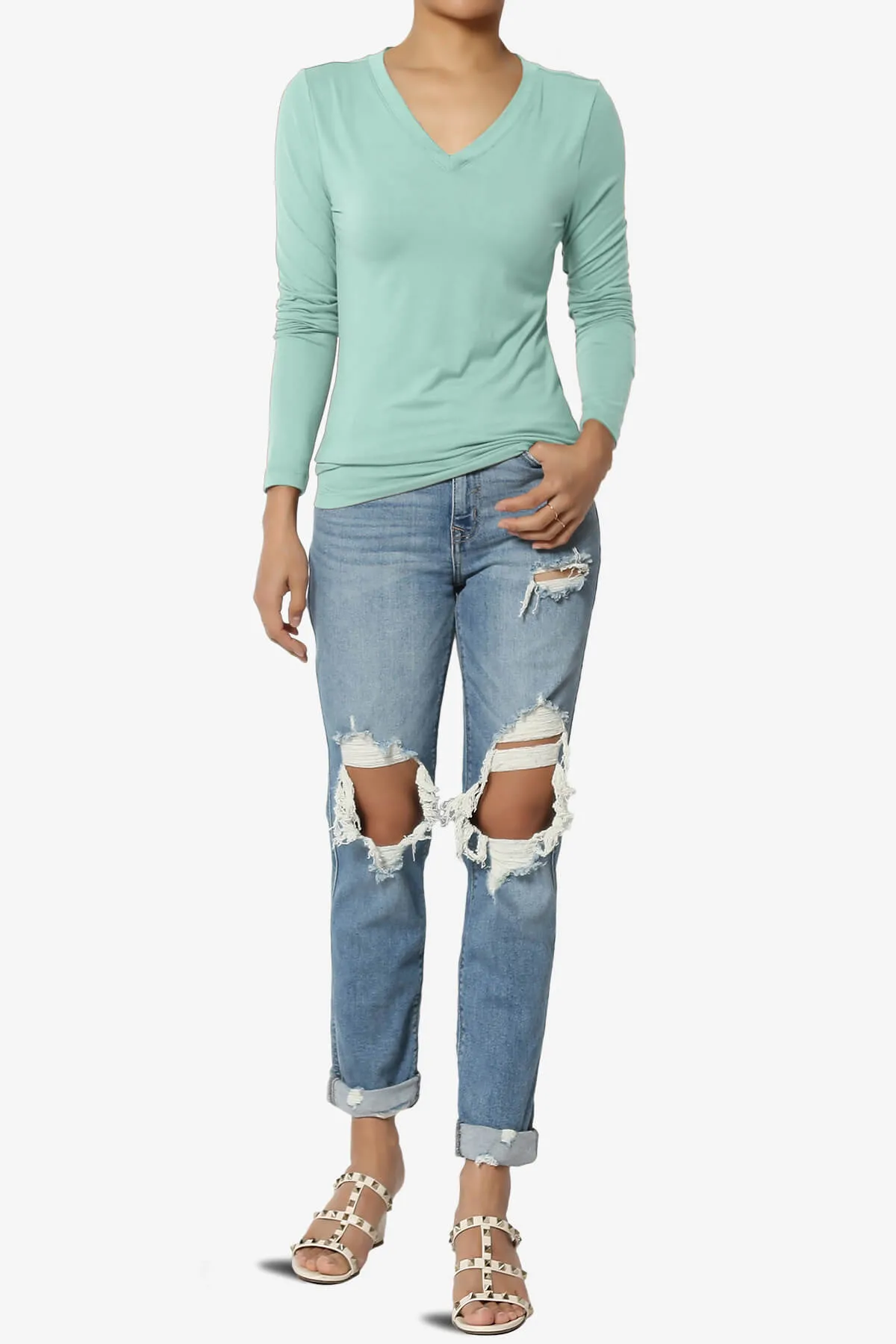 Gaia Microfiber V-Neck Long Sleeve T-Shirt PLUS