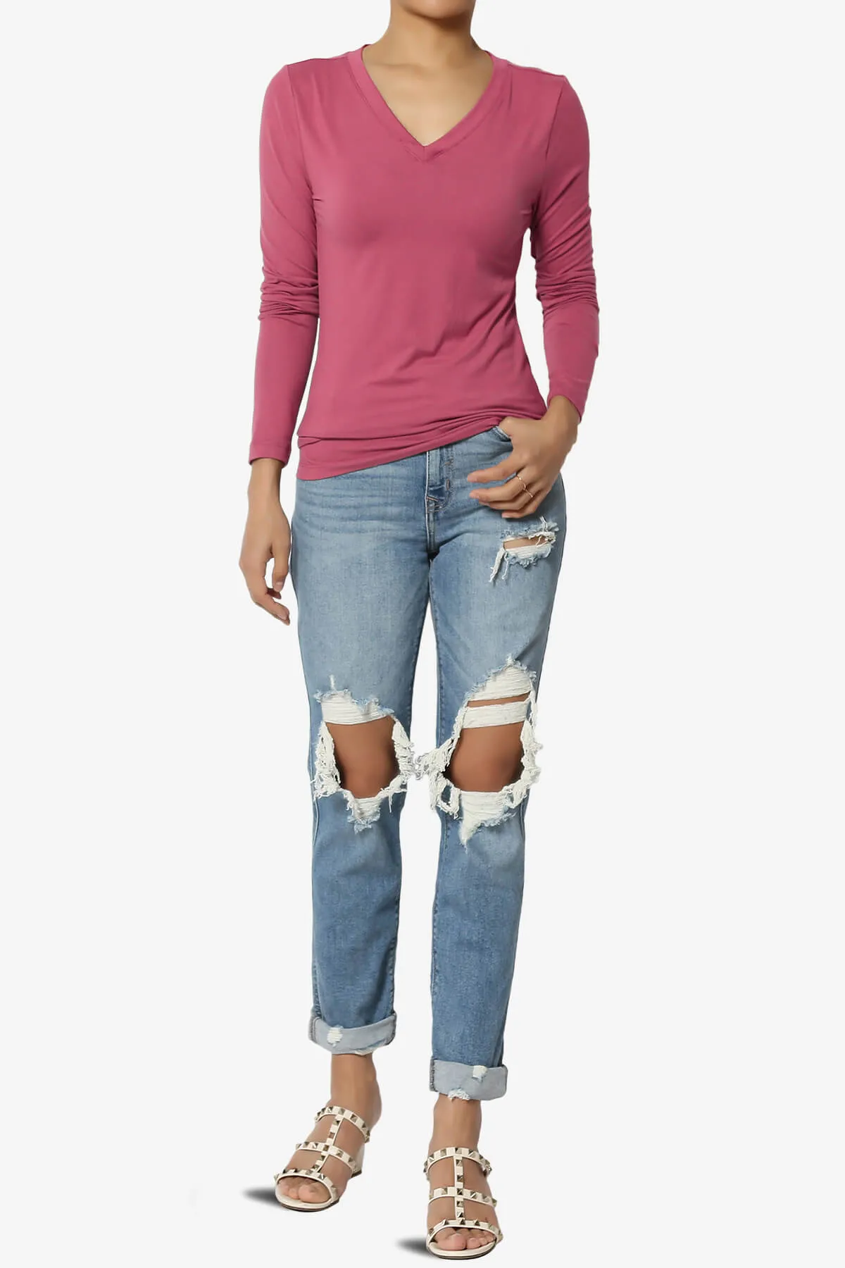 Gaia Microfiber V-Neck Long Sleeve T-Shirt PLUS