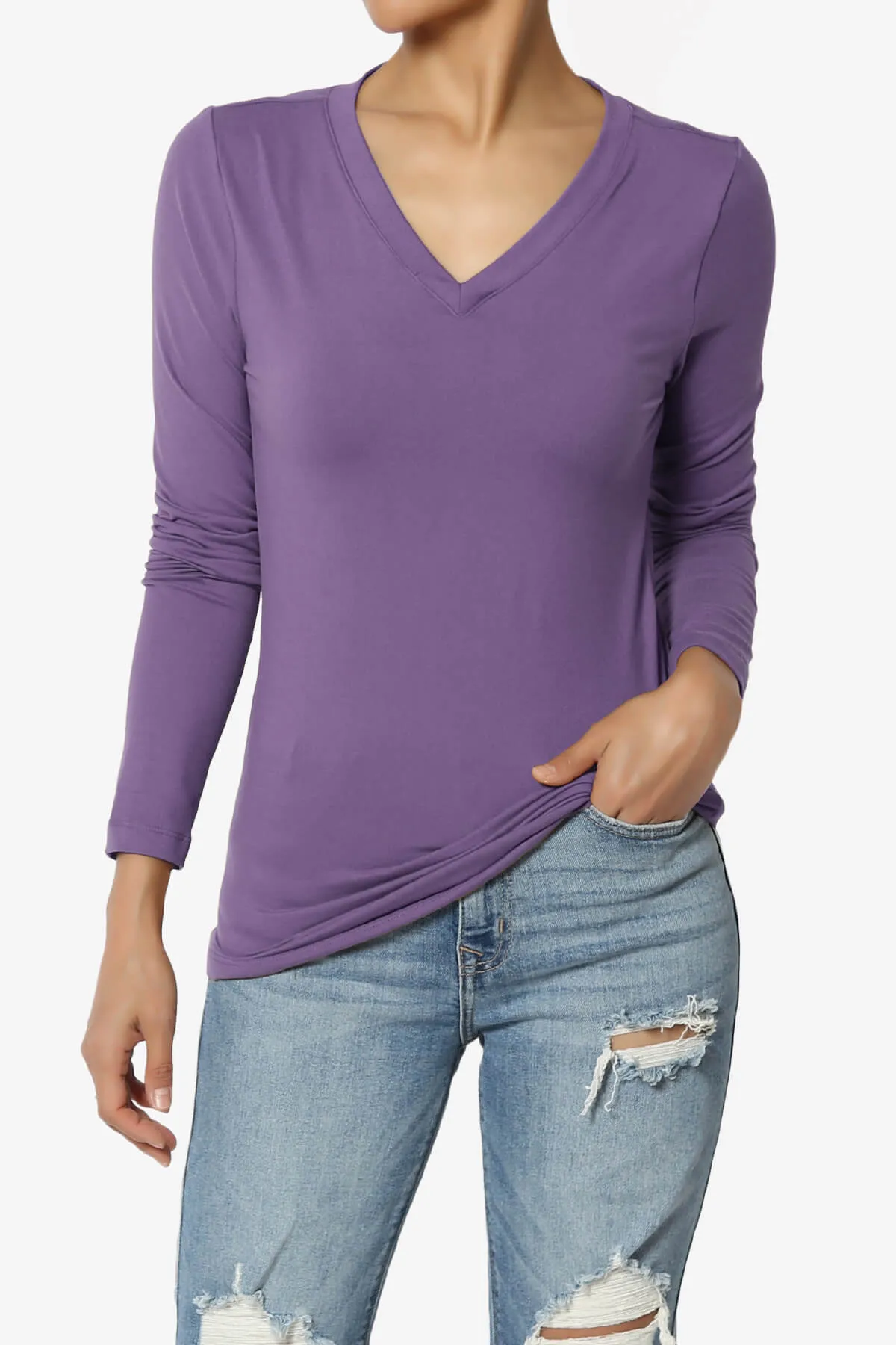 Gaia Microfiber V-Neck Long Sleeve T-Shirt PLUS
