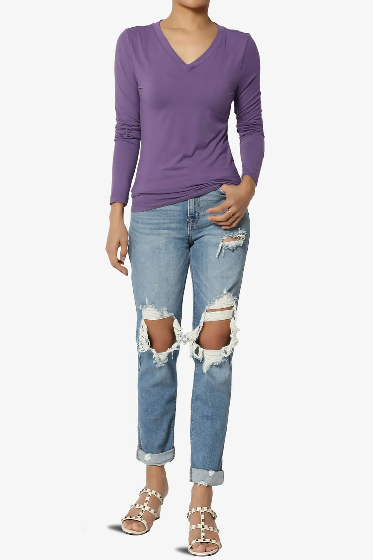 Gaia Microfiber V-Neck Long Sleeve T-Shirt PLUS