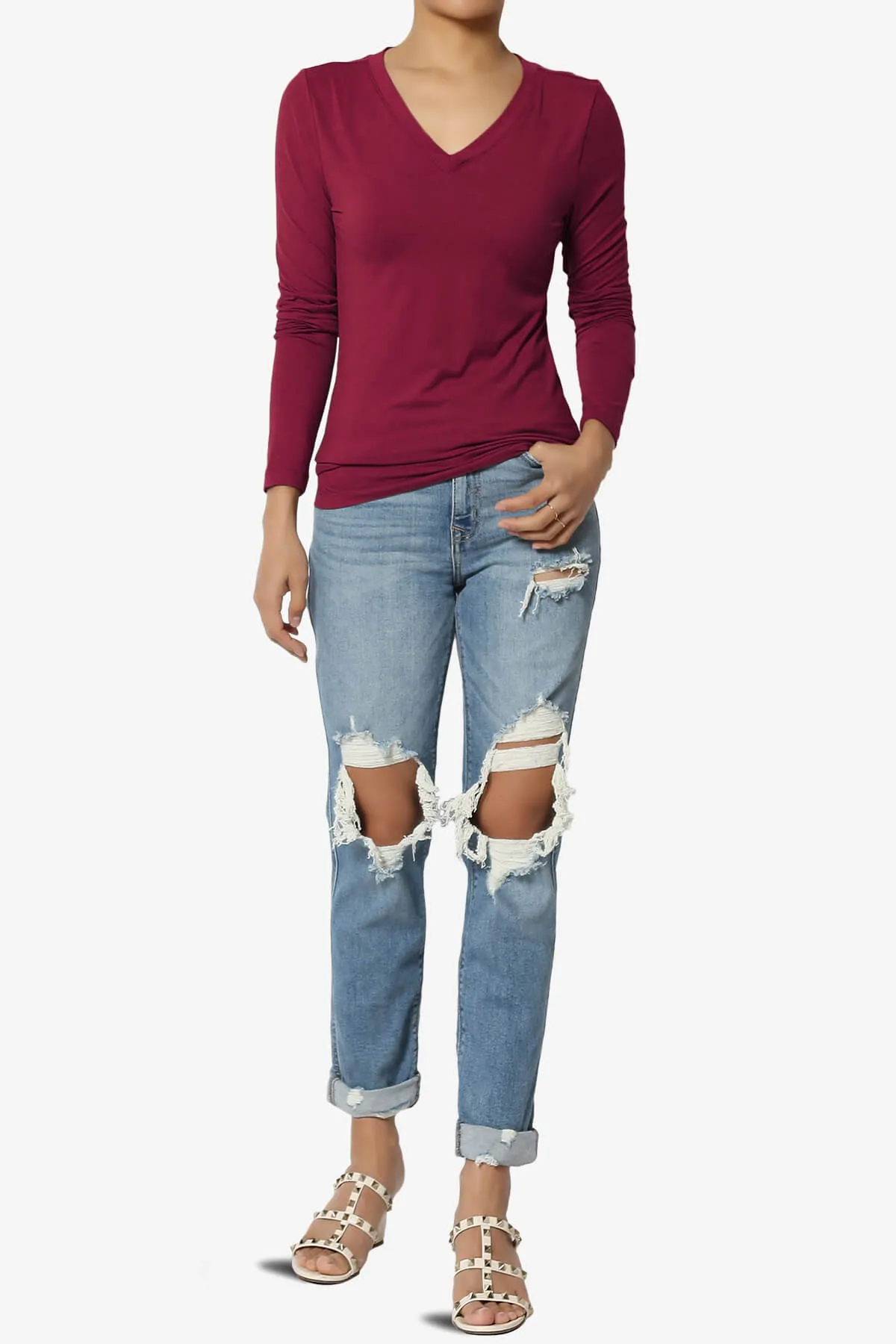 Gaia Microfiber V-Neck Long Sleeve T-Shirt PLUS