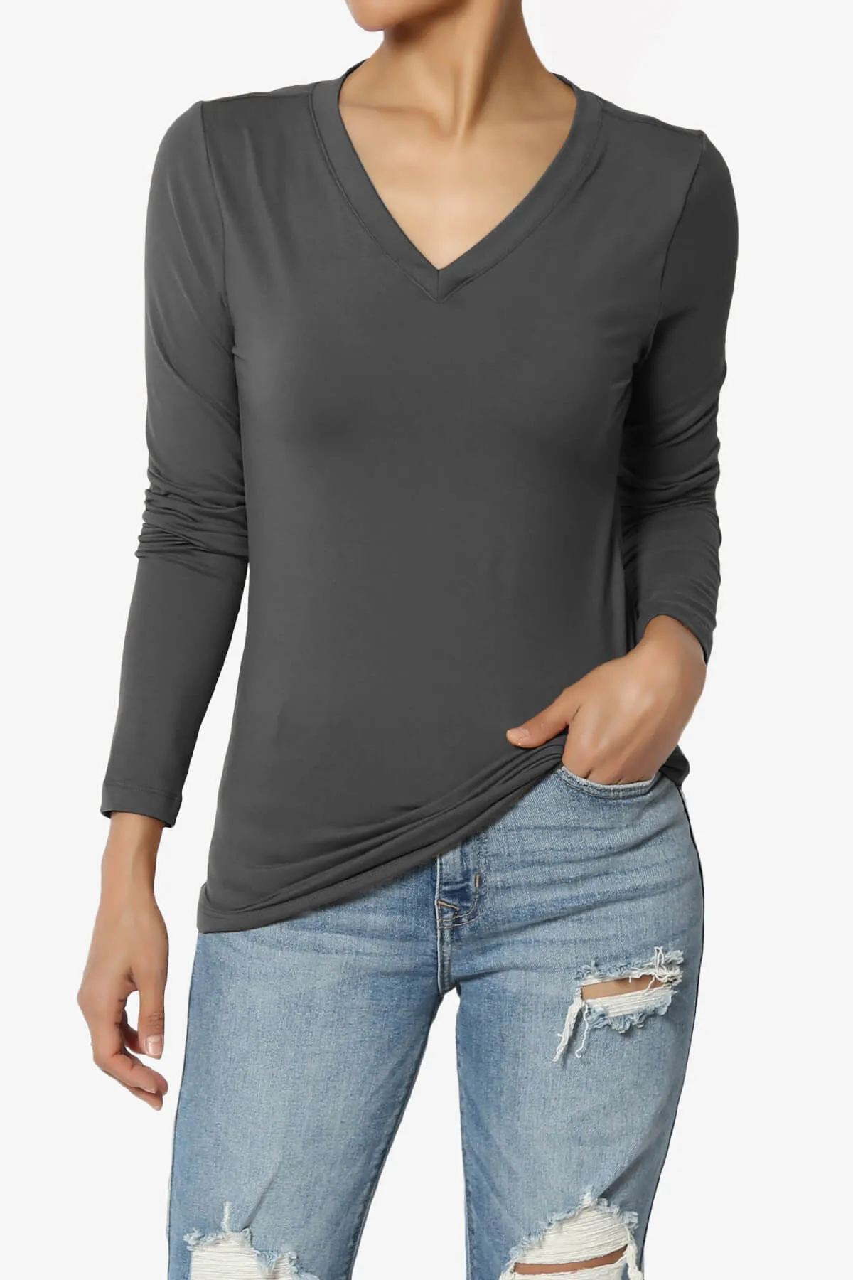 Gaia Microfiber V-Neck Long Sleeve T-Shirt PLUS