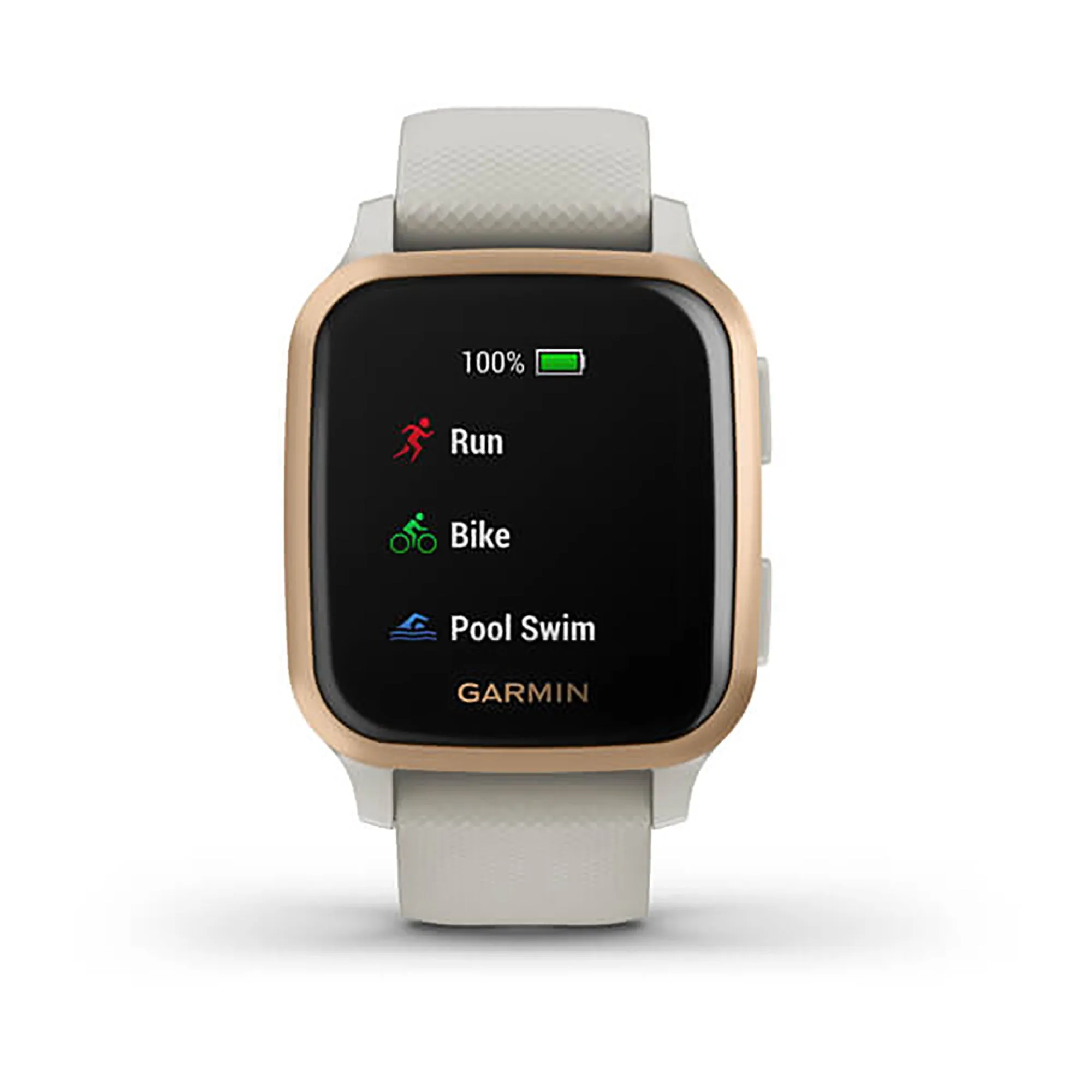 Garmin Venu Sq Music Edition Silicone Light Sand Strap Full Color Display Dial Watch - 010-02426-11
