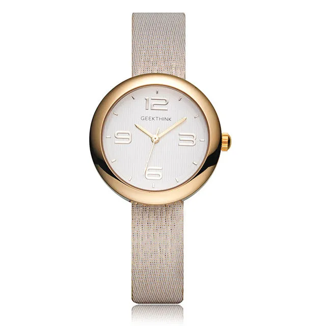 GEEKTHINK One-Piece Quartz Watches Women Brand Ladies Simple Casual Leather strap Wristwatch Gold Girl Clock Female & Gift Box
