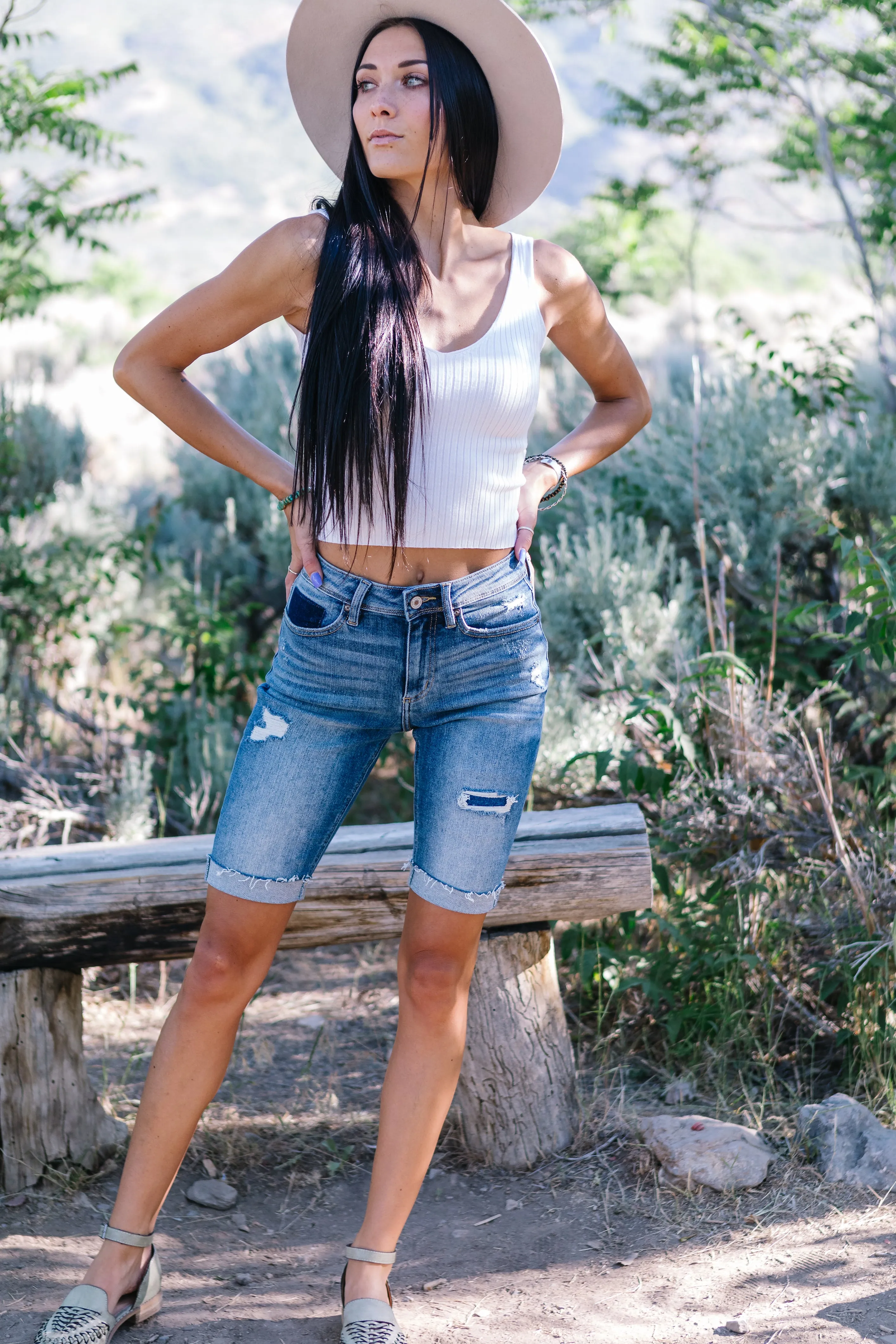 Give Me A Moment Denim Bermuda Shorts by KanCan