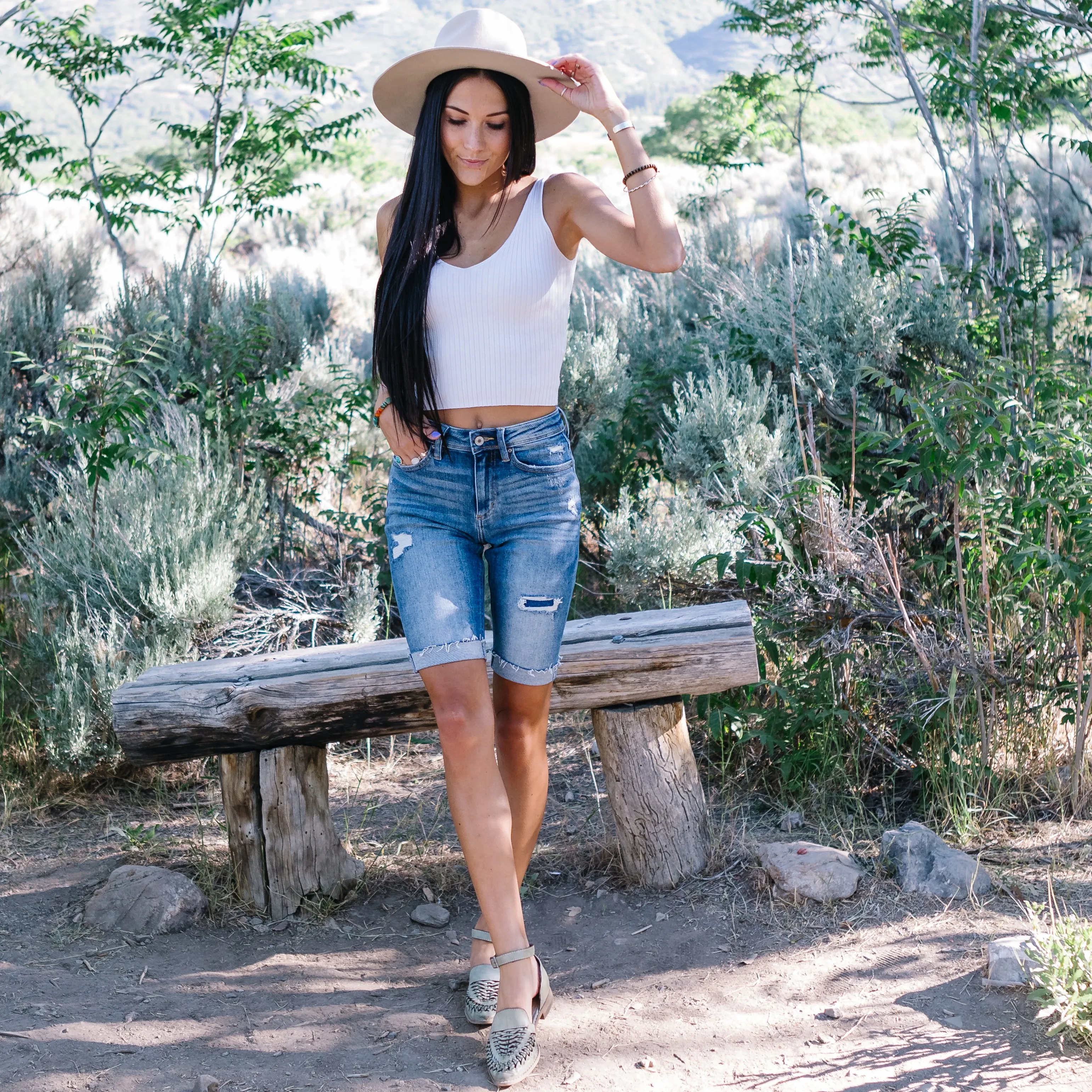 Give Me A Moment Denim Bermuda Shorts by KanCan
