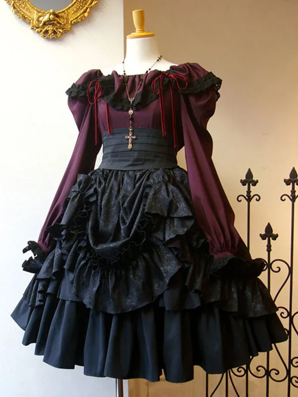 Gothic Lolita SK White Lace Up Ruffles Lolita Skirts