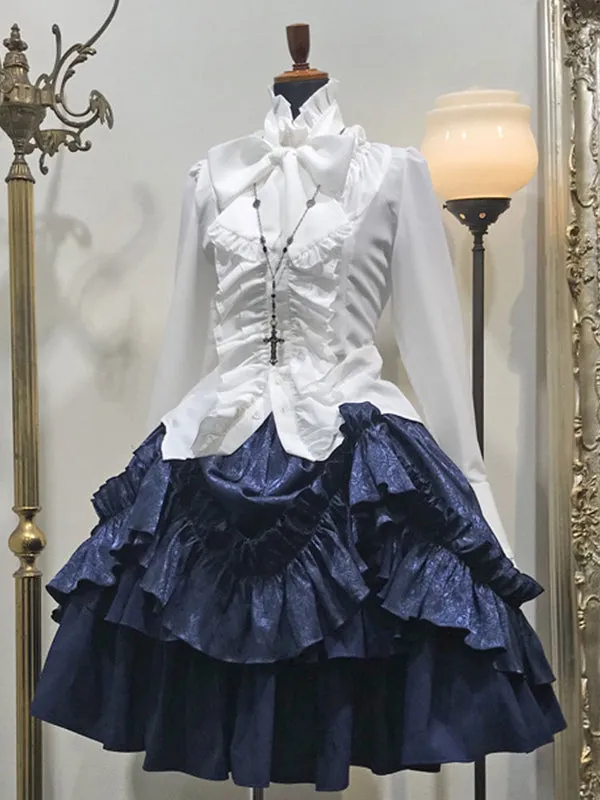 Gothic Lolita SK White Lace Up Ruffles Lolita Skirts