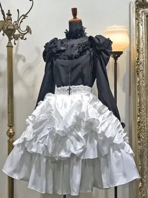 Gothic Lolita SK White Lace Up Ruffles Lolita Skirts