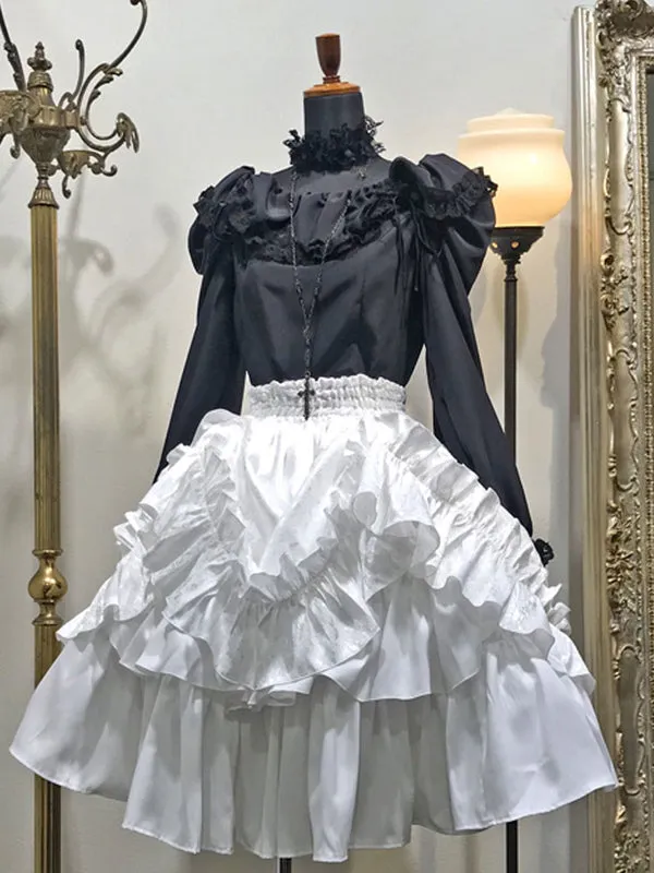 Gothic Lolita SK White Lace Up Ruffles Lolita Skirts