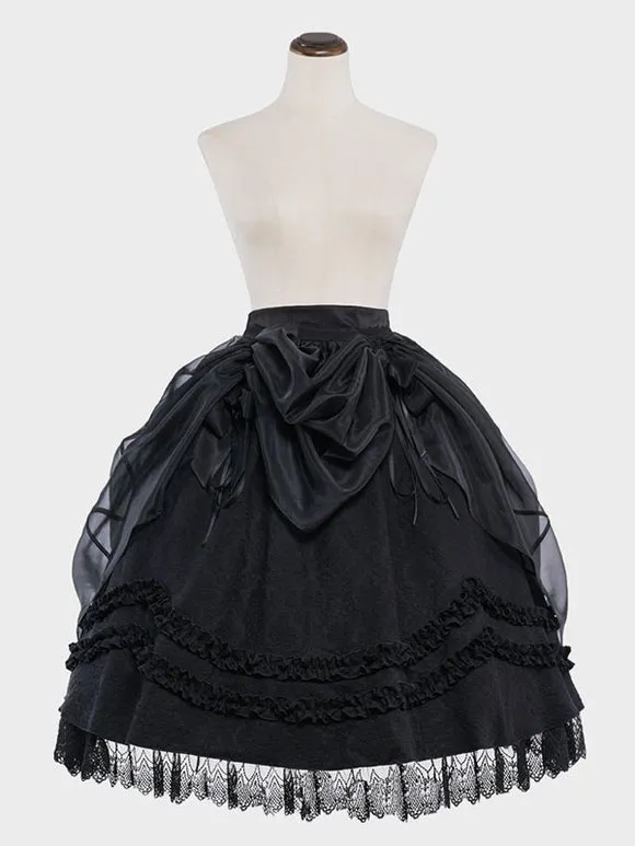 Gothic Lolita Skirt Black Bows Ruffles Lolita Skirts