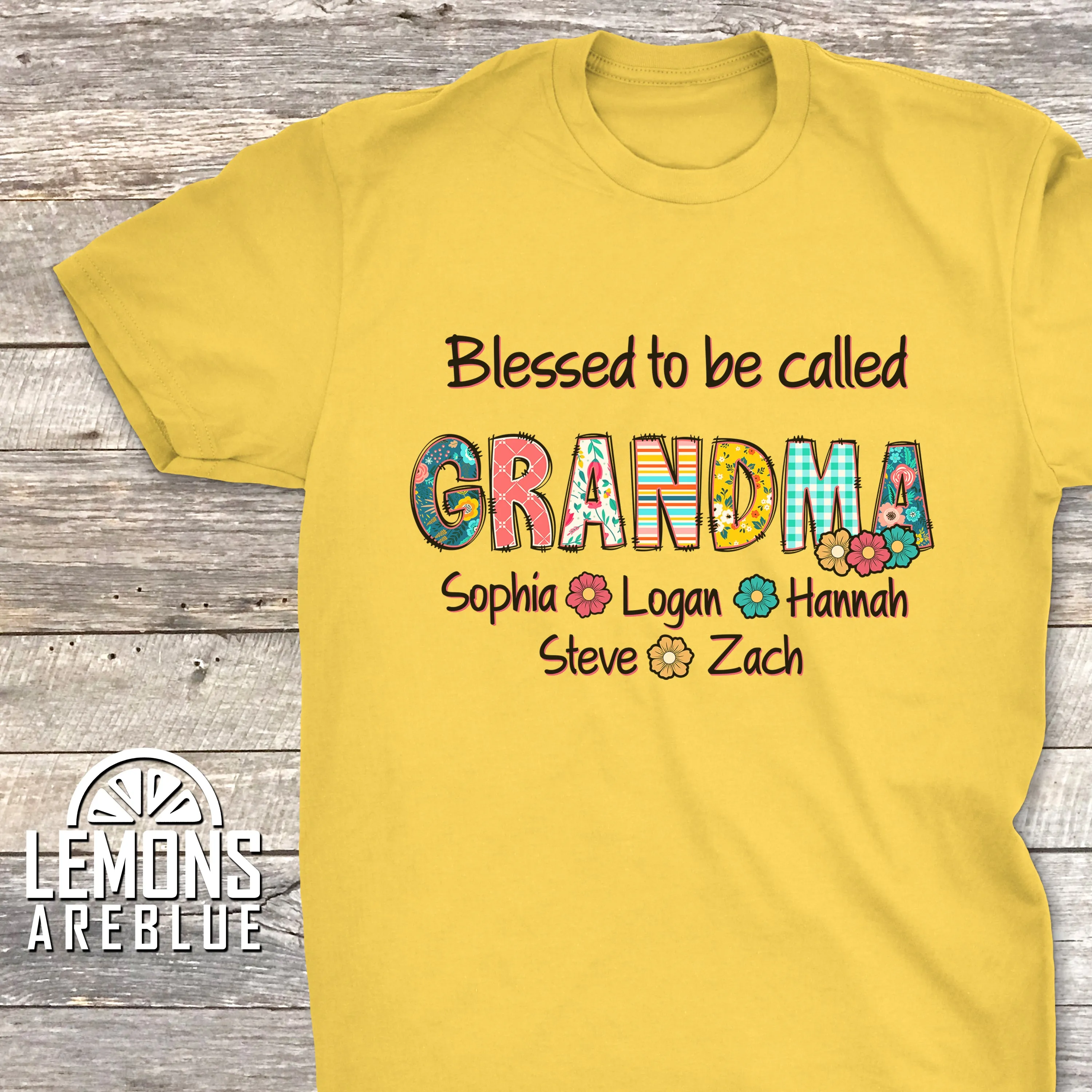 Grandparent Floral Letters Personalized With Kids Names Premium Tees