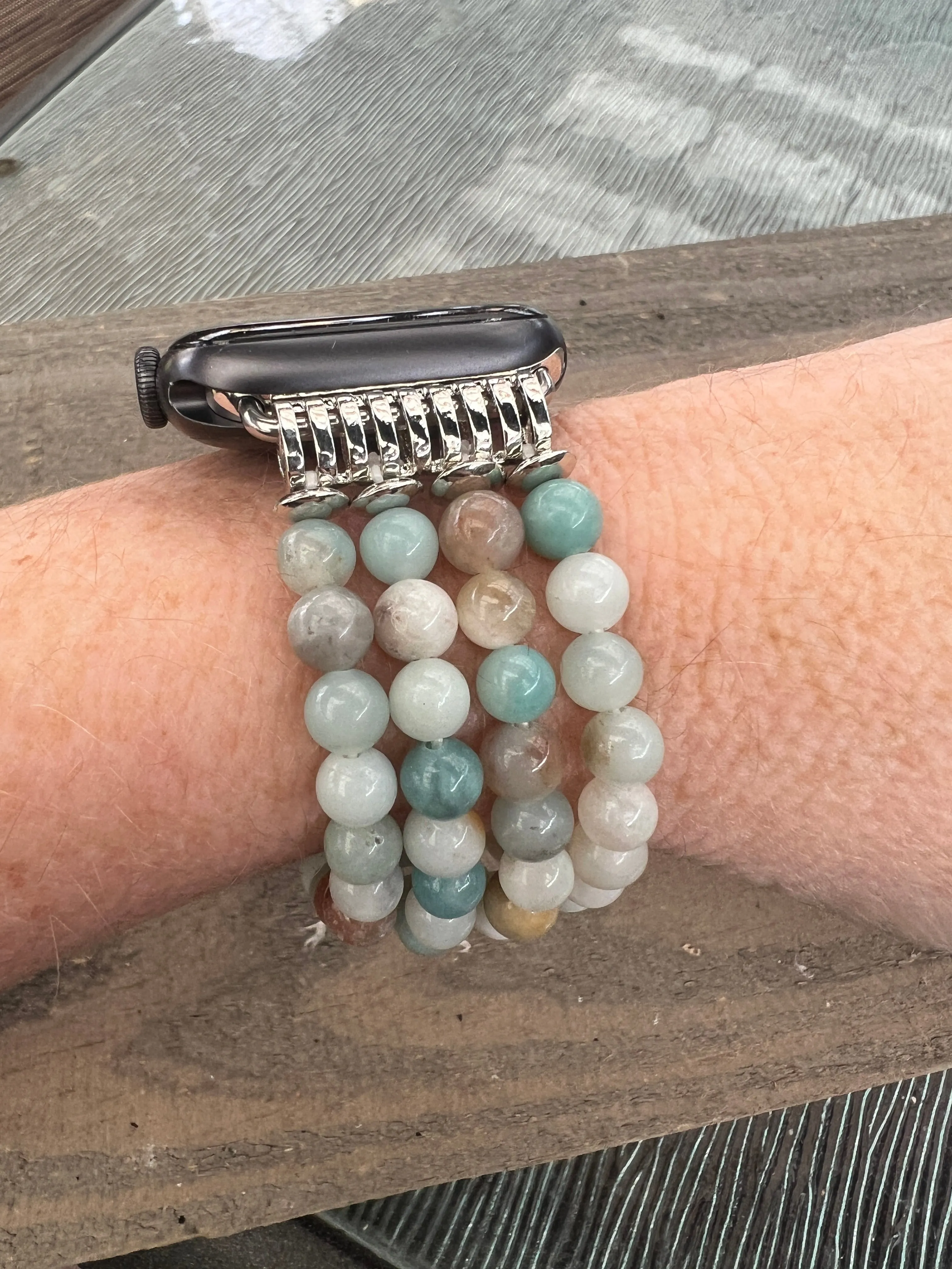 Green Amazonite Beaded Stretch Smart Watch Band