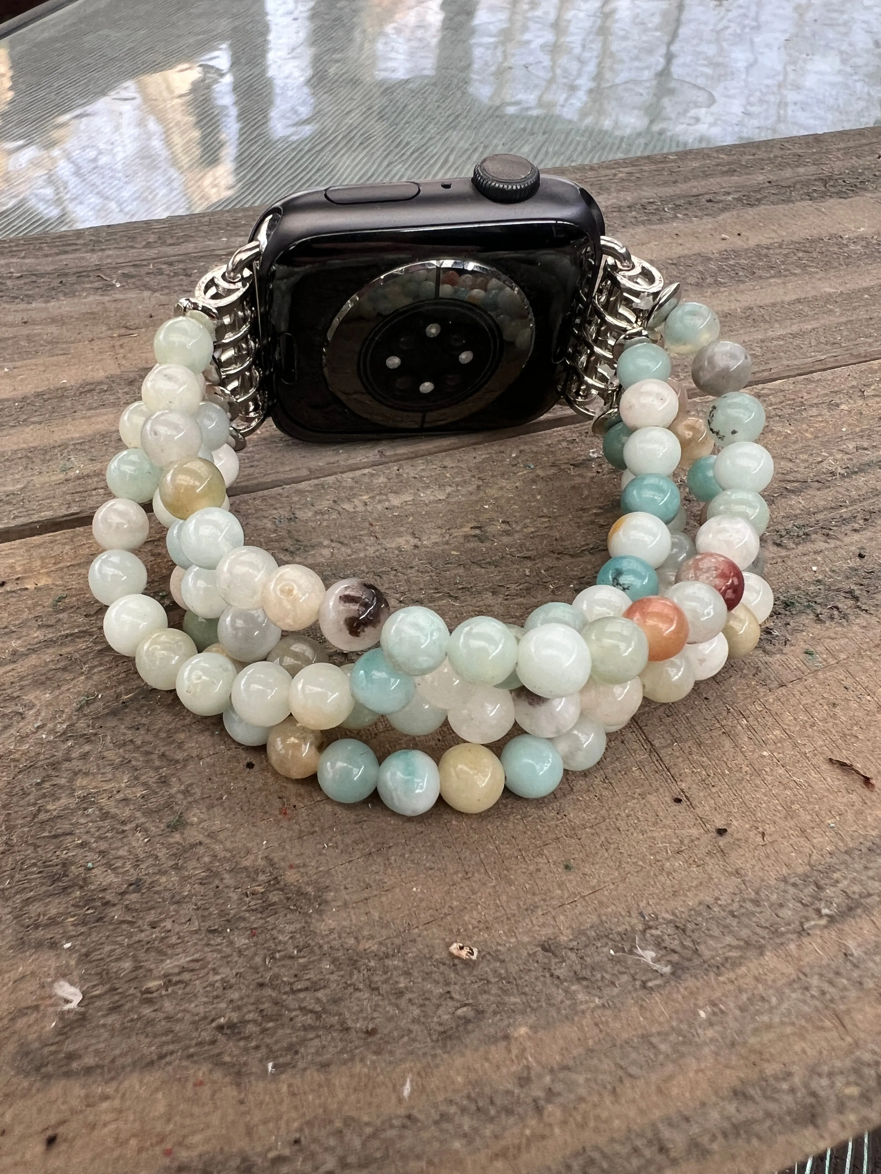Green Amazonite Beaded Stretch Smart Watch Band