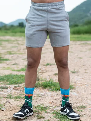 Grey Cut Poket Solid Pattern Cotton Shorts