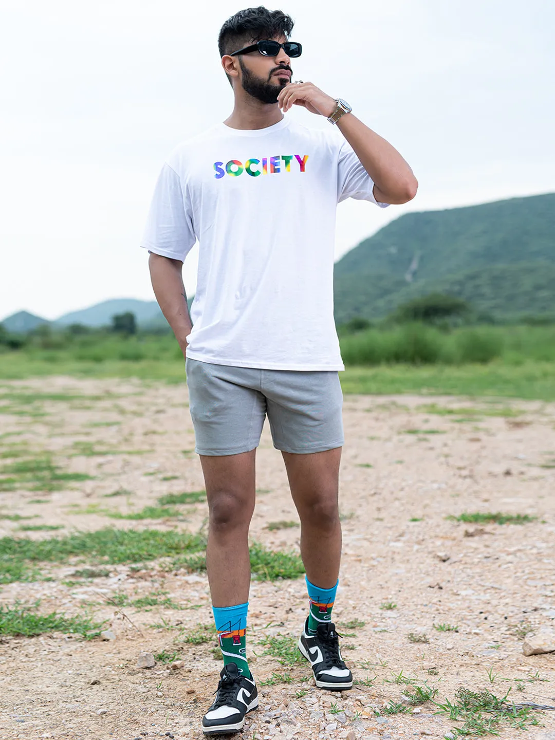 Grey Cut Poket Solid Pattern Cotton Shorts