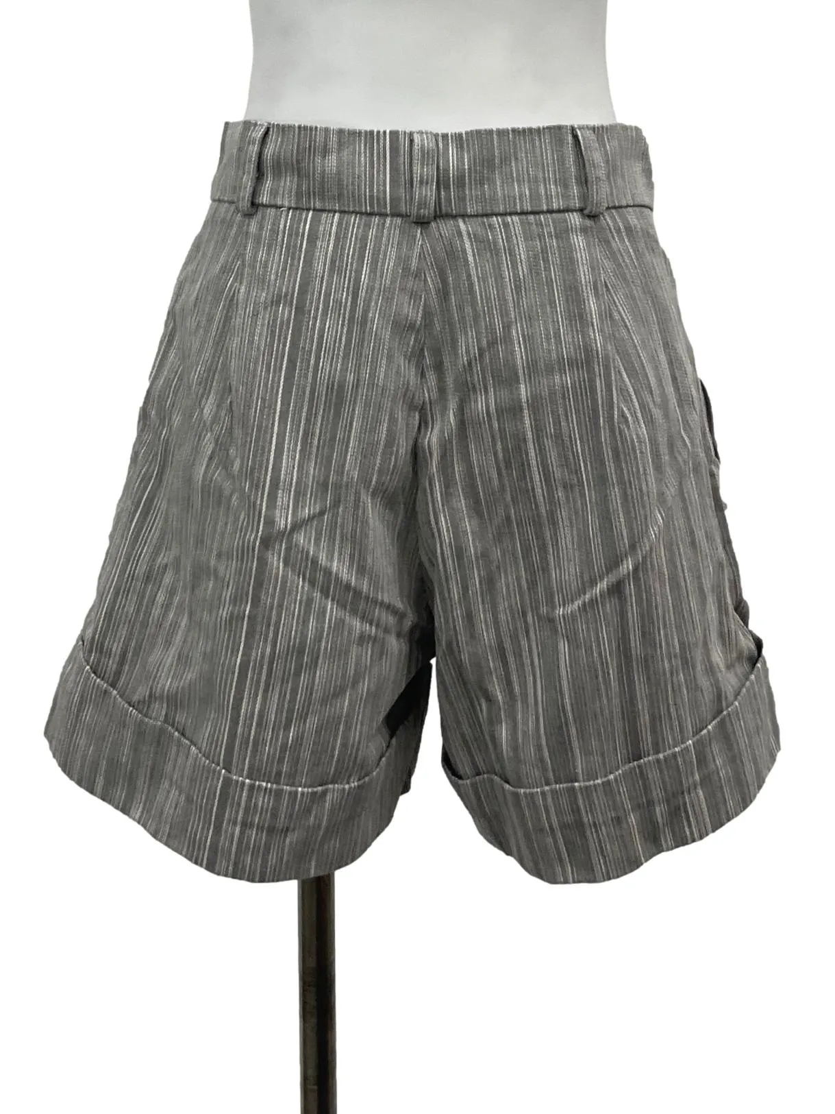 Grey Stripes Cuffed Shorts