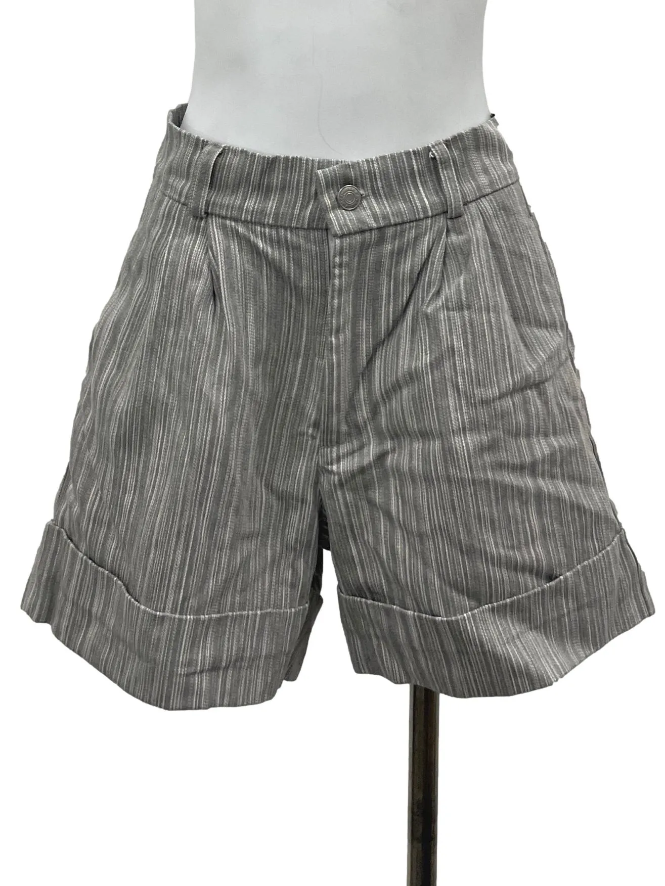 Grey Stripes Cuffed Shorts