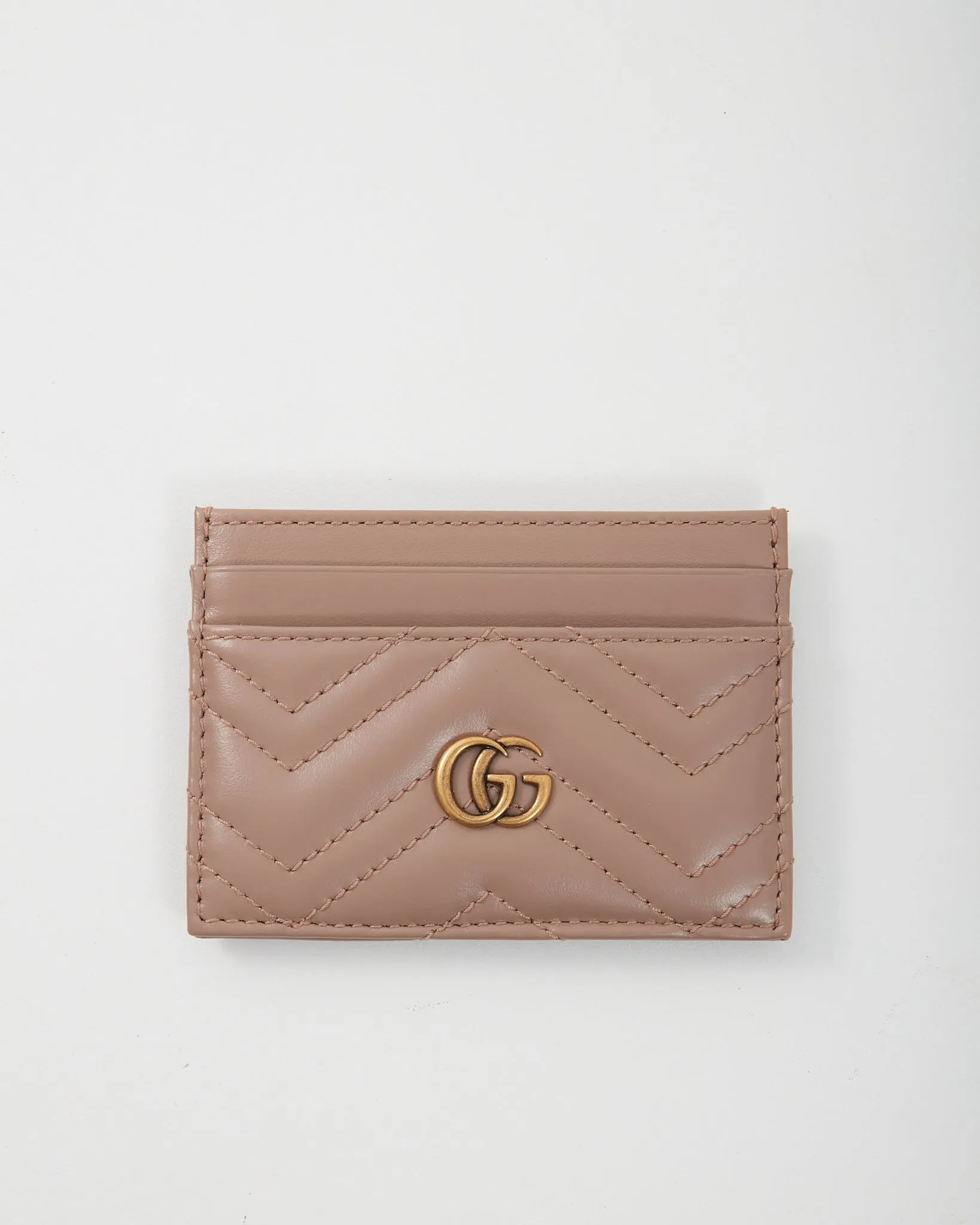 Gucci Dust Pink Leather Marmont Matelassé Card Holder