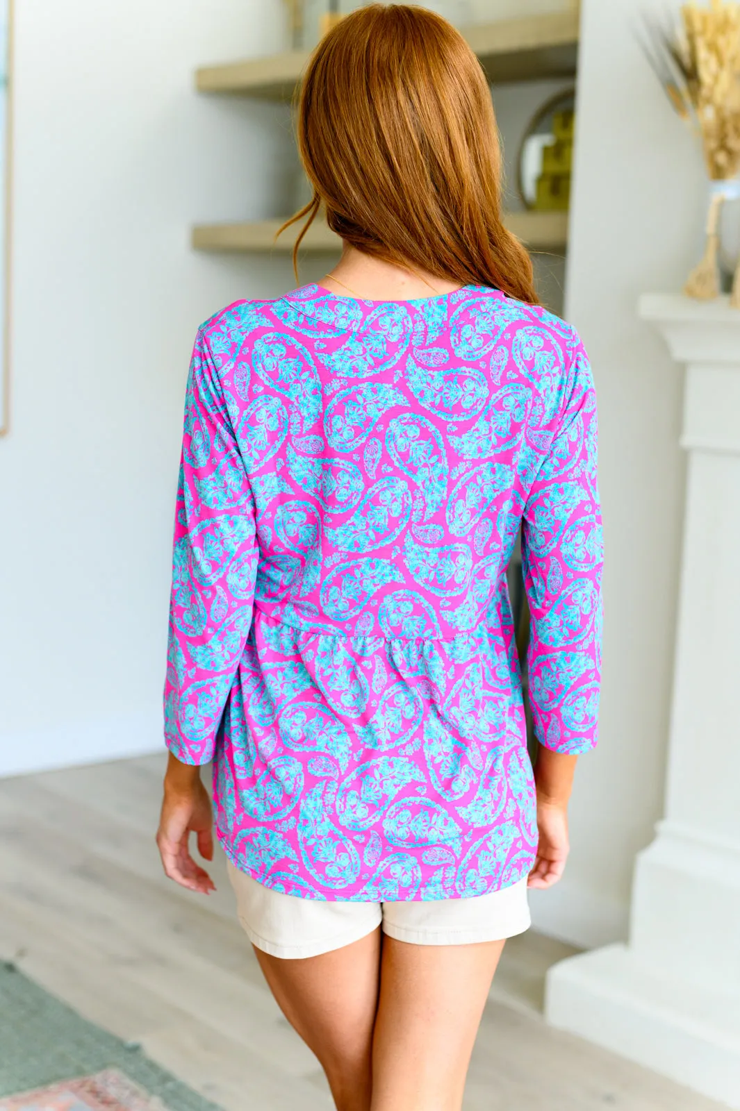 Hazel Blues® |  Lizzy Babydoll Top in Emerald and Pink Paisley