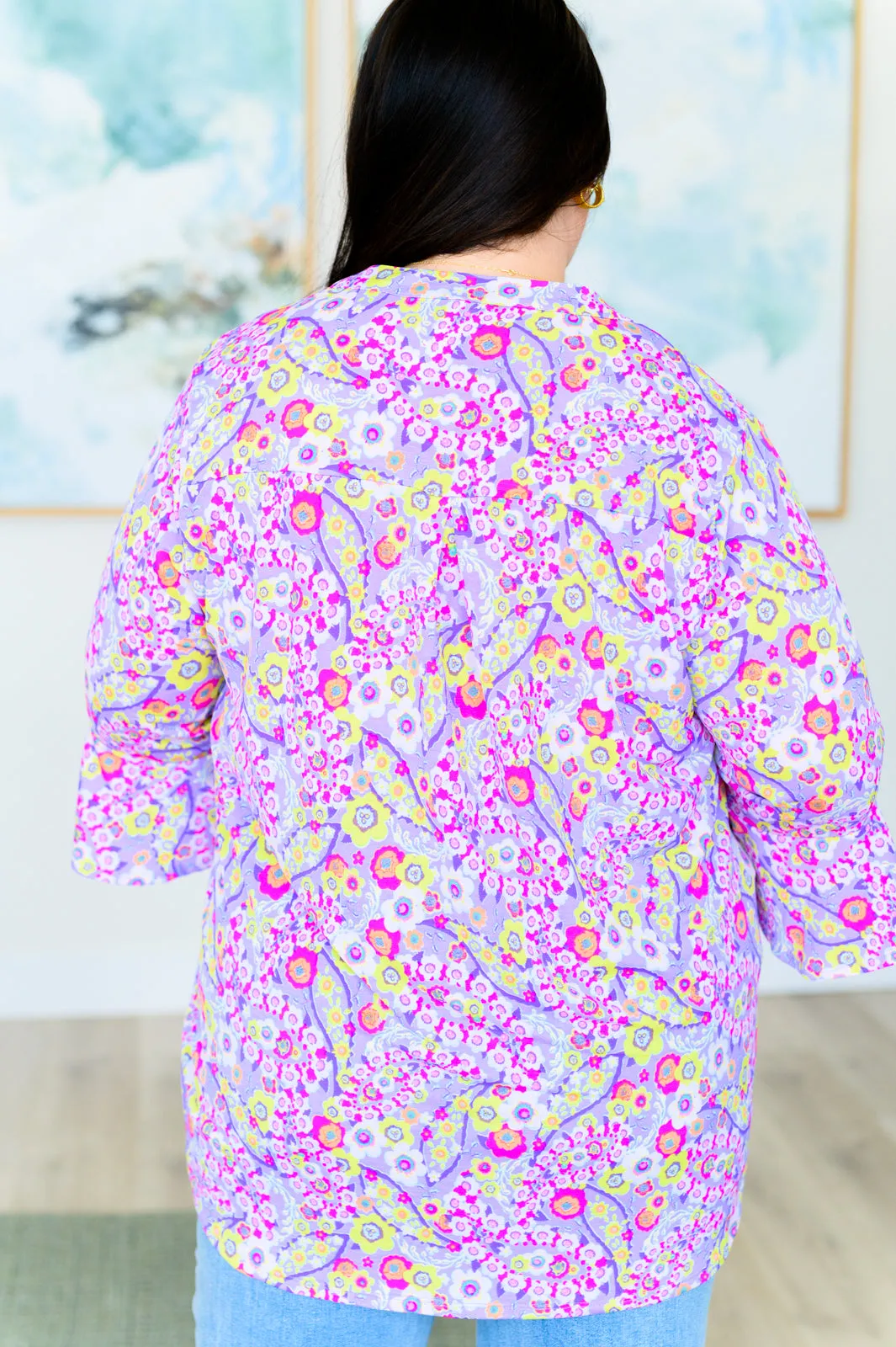 Hazel Blues® |  Lizzy Bell Sleeve Top in Lavender Retro Ditsy Floral