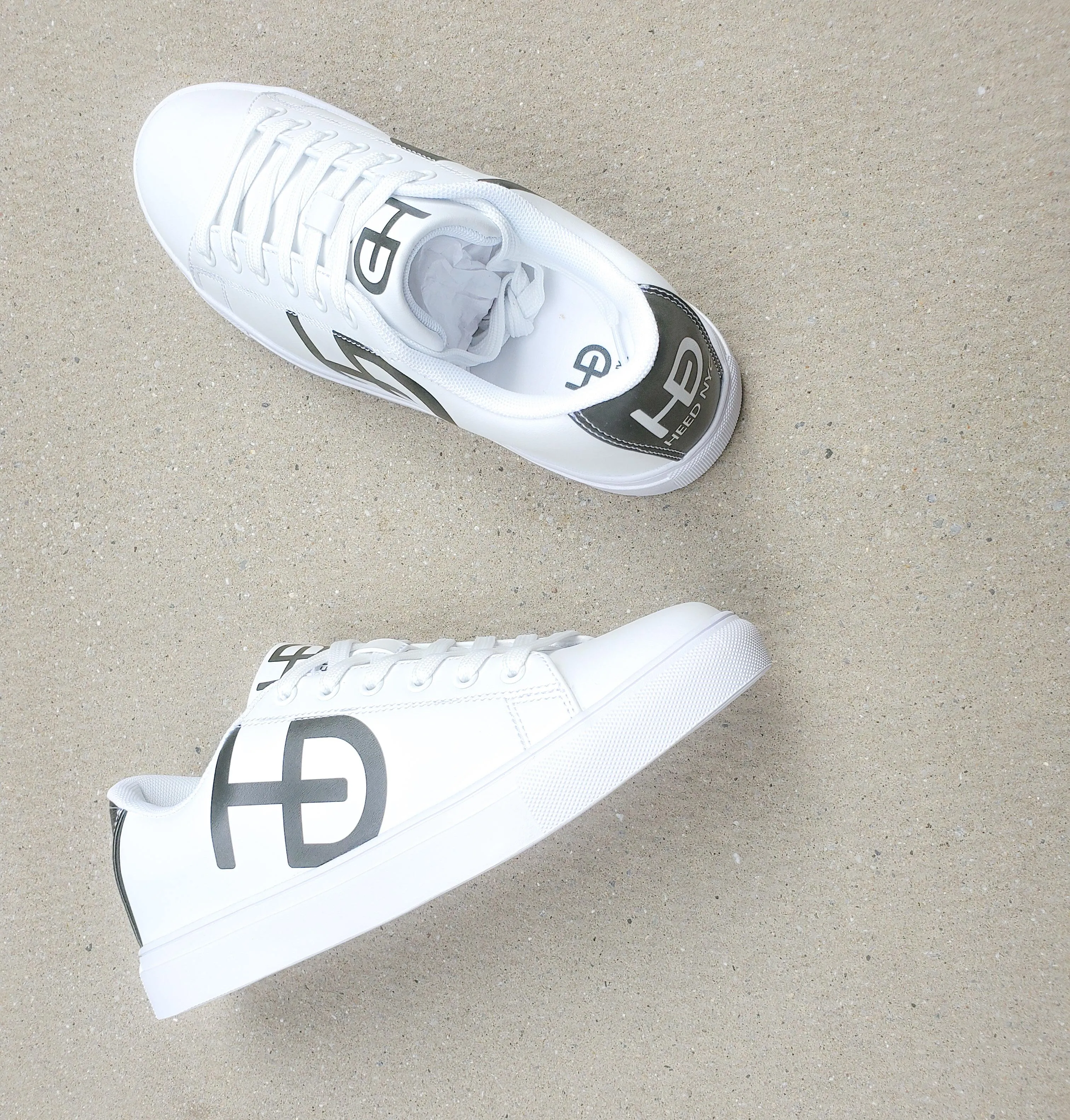 HEED NYC Women's Classic White with Black Heel Vegan Leather Sneaker