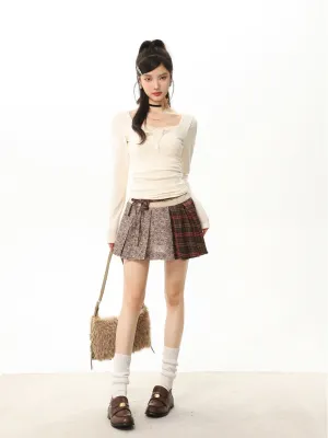 High waist a-line pleated short skirt