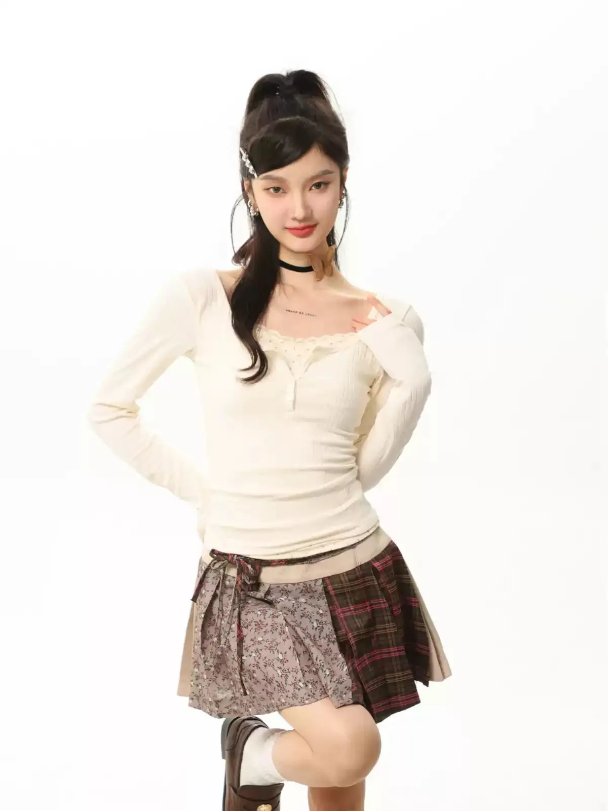 High waist a-line pleated short skirt
