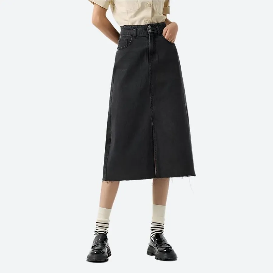 High-Waist Front Slit Denim Skirts