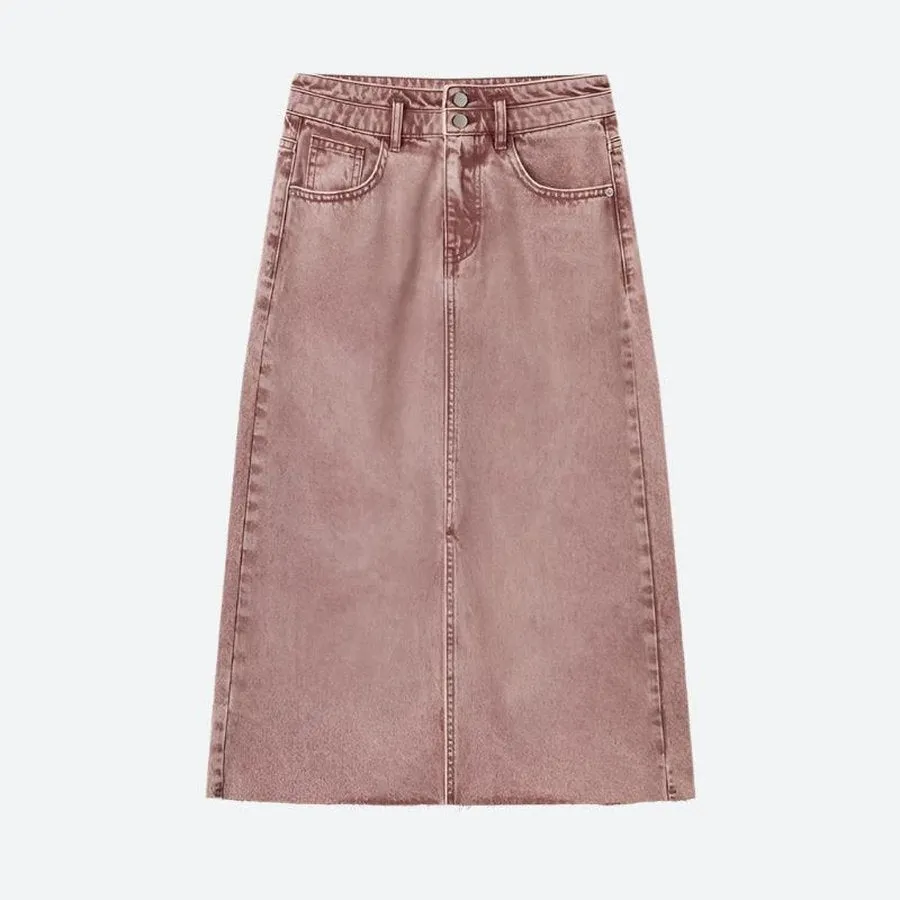 High-Waist Front Slit Denim Skirts