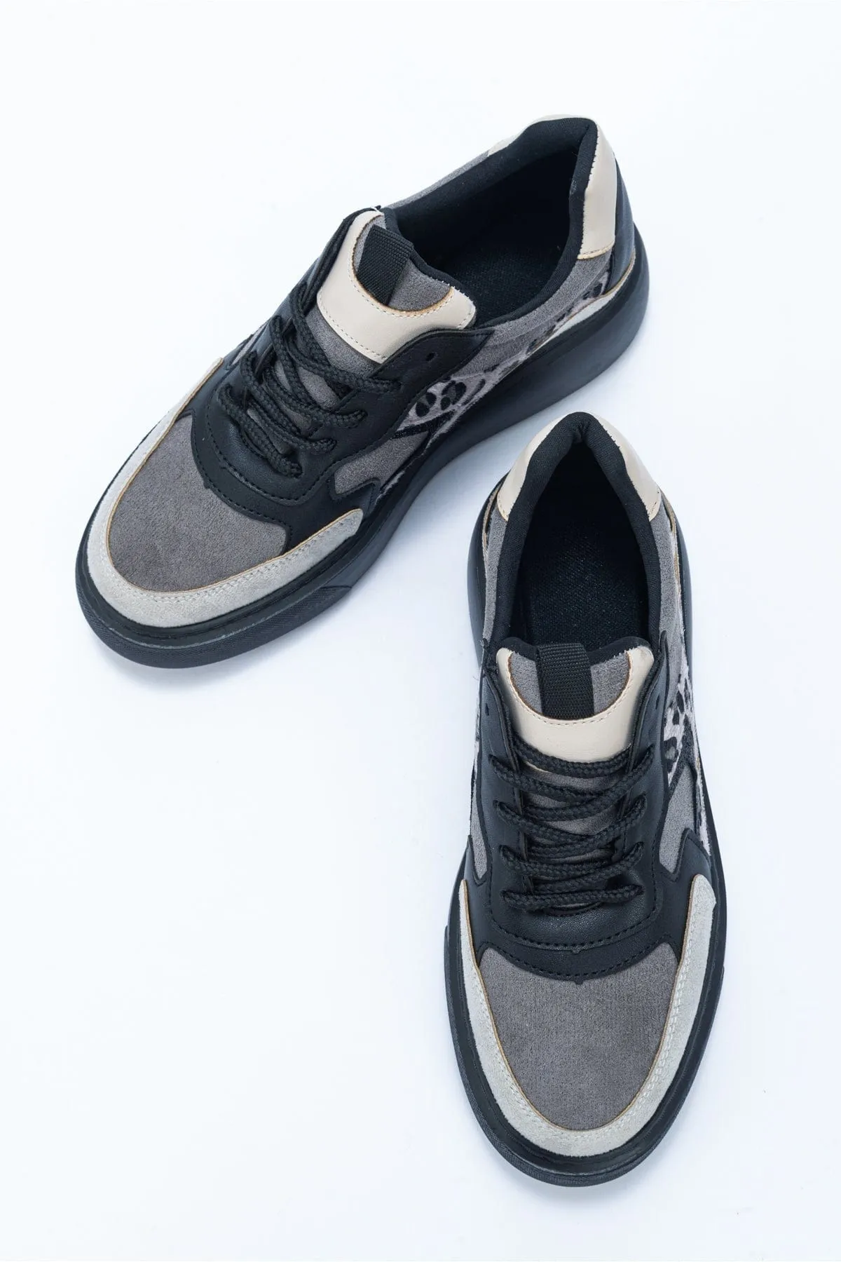 Ida Vegan Leather Platform Leopard Sneakers | Dark Grey