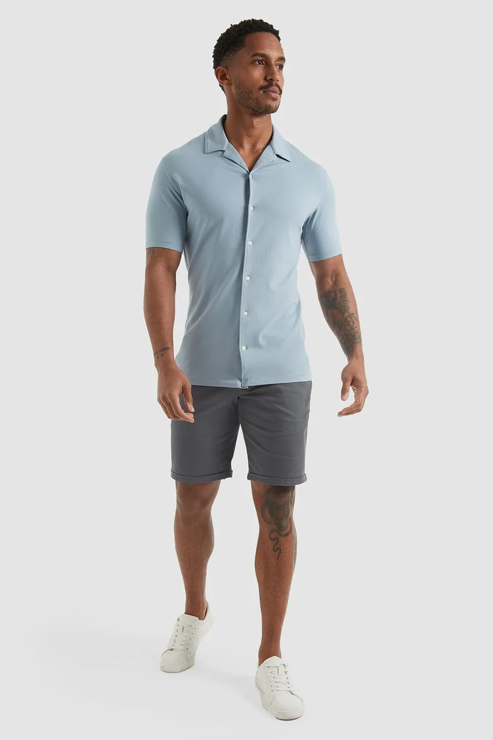 Jersey Revere Collar Shirt In Smoky Blue