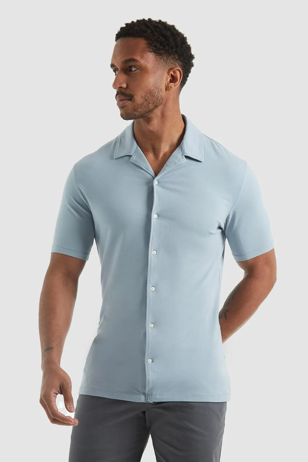 Jersey Revere Collar Shirt In Smoky Blue
