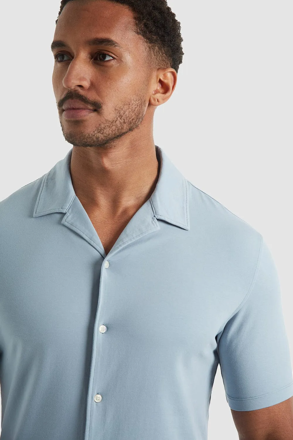 Jersey Revere Collar Shirt In Smoky Blue