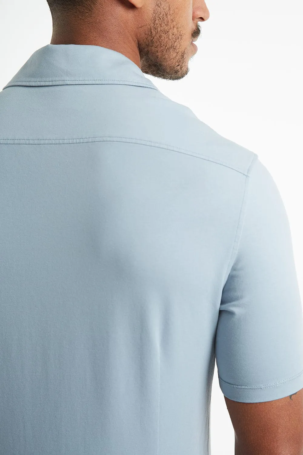Jersey Revere Collar Shirt In Smoky Blue