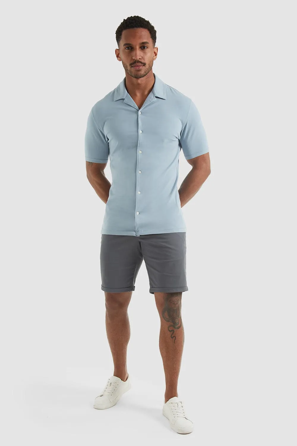 Jersey Revere Collar Shirt In Smoky Blue