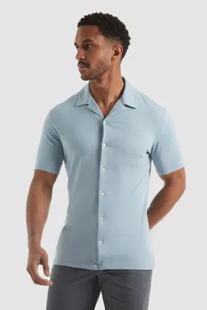 Jersey Revere Collar Shirt In Smoky Blue