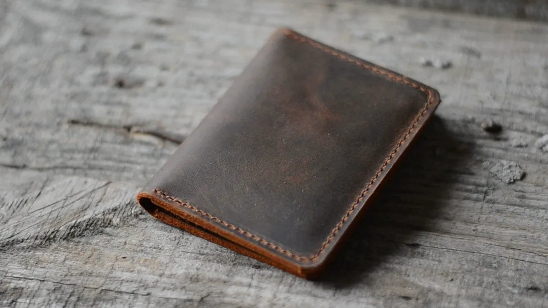 JJNUSA Bifold Wallet Men's Minimalist Card Holder Distressed Leather Wallet | brown
