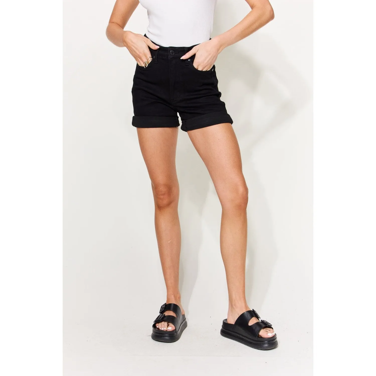 Judy Blue Full Size High Waist Tummy Control Cuffed Denim Shorts