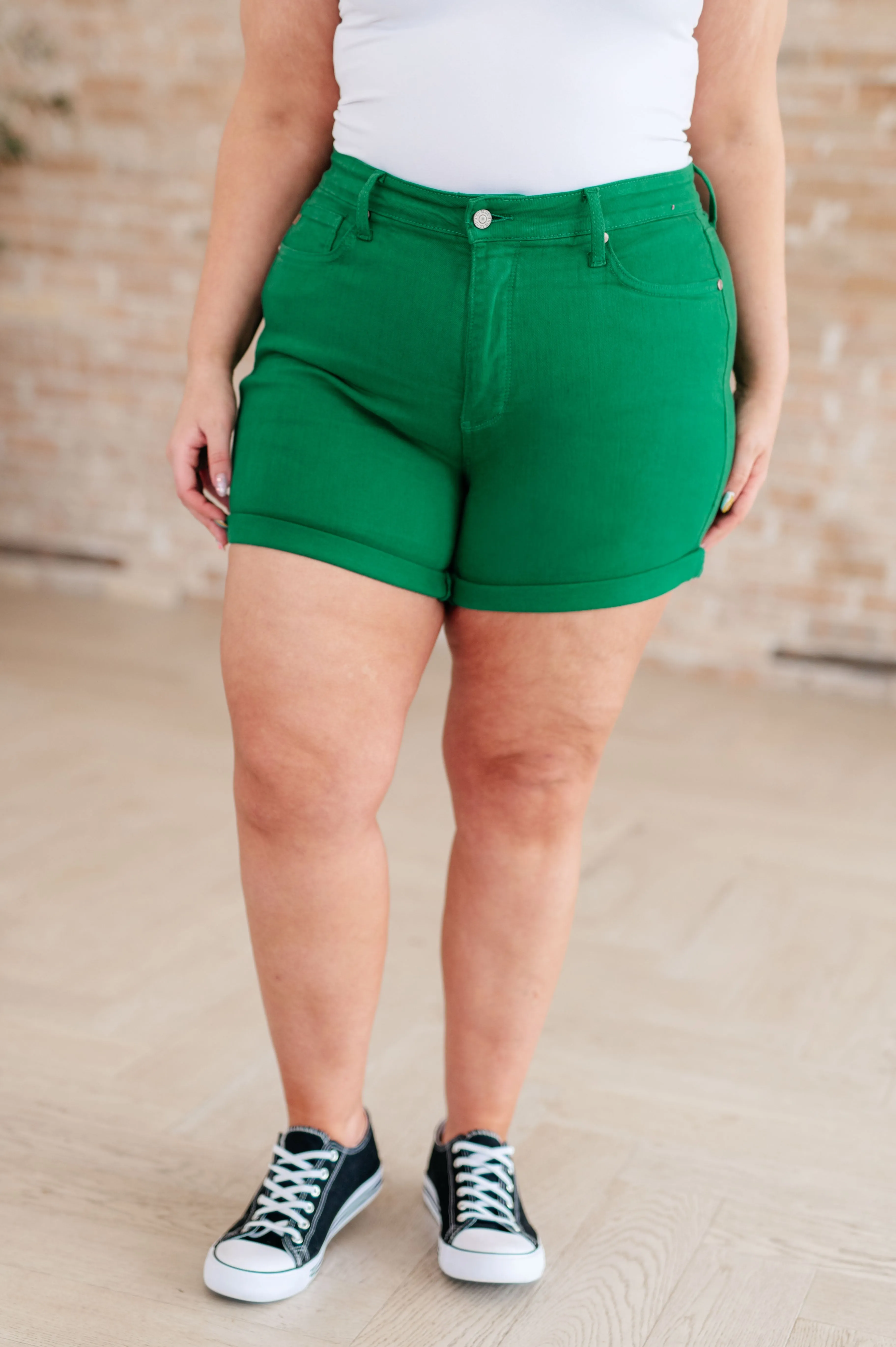 Judy Blue Green Jenna High Rise Control Top Cuffed Shorts